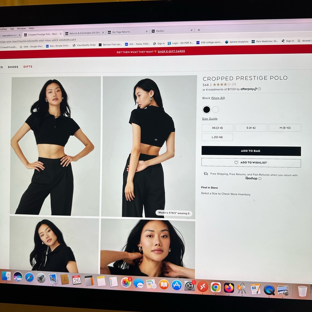 Alo Yoga Black Cropped Prestige Polo